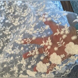 Elegant White Floral Lace organza tulle Fabric material
